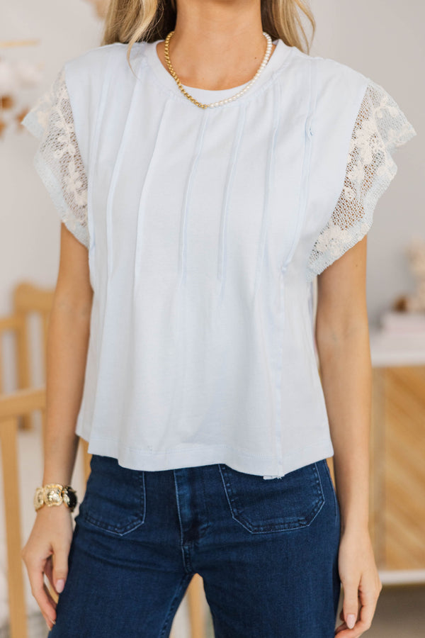 NURSING COLLECTION: Bright Side Up Light Blue Crochet Top