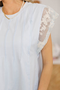 NURSING COLLECTION: Bright Side Up Light Blue Crochet Top