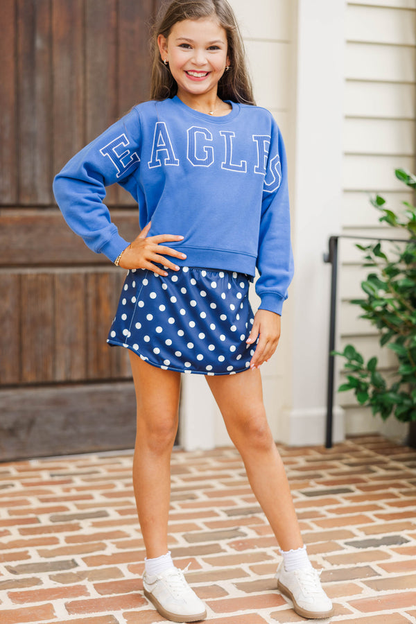 Girls: Full Of Laughter Navy Polka Dot Athletic Skort