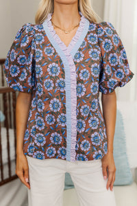 NURSING COLLECTION: Take Notice Brown Floral Blouse