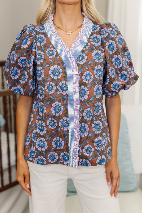NURSING COLLECTION: Take Notice Brown Floral Blouse