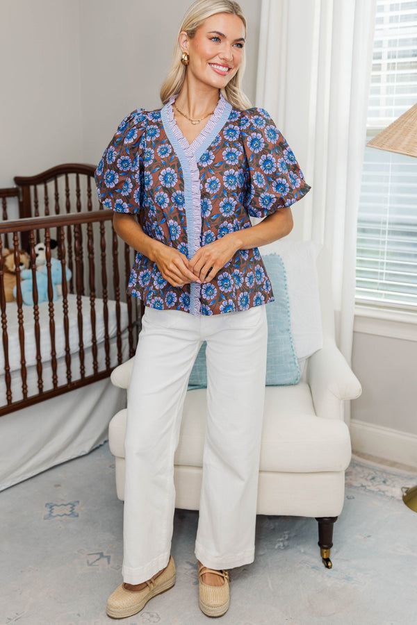 NURSING COLLECTION: Take Notice Brown Floral Blouse
