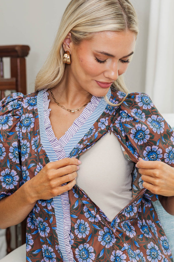 NURSING COLLECTION: Take Notice Brown Floral Blouse