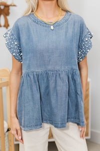 NURSING COLLECTION: Be Bold Denim Blue Embellished Blouse