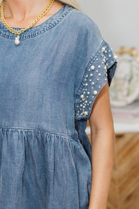 NURSING COLLECTION: Be Bold Denim Blue Embellished Blouse