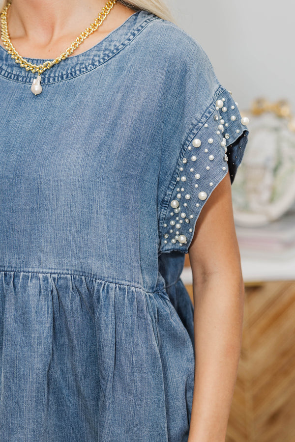 NURSING COLLECTION: Be Bold Denim Blue Embellished Blouse