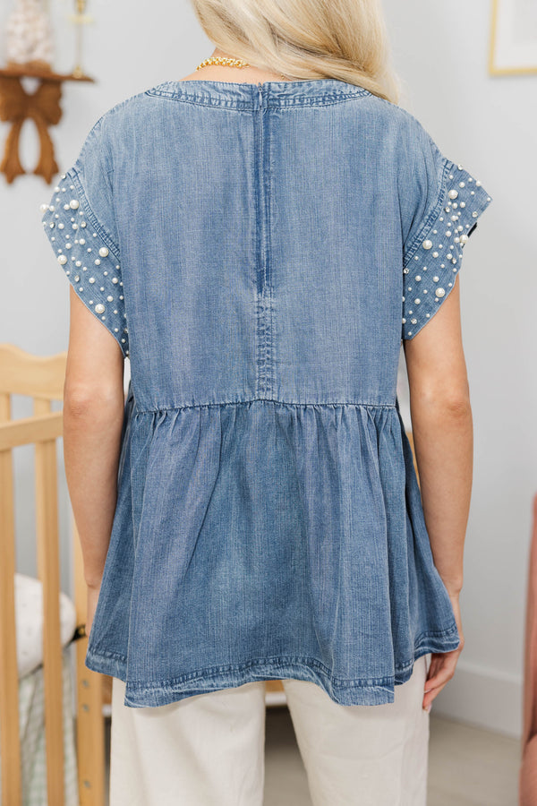NURSING COLLECTION: Be Bold Denim Blue Embellished Blouse