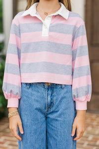 Girls: The Proper Pink & Gray Rugby Striped Polo