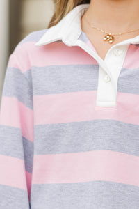 Girls: The Proper Pink & Gray Rugby Striped Polo