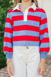 Girls: The Proper Red & Blue Rugby Striped Polo