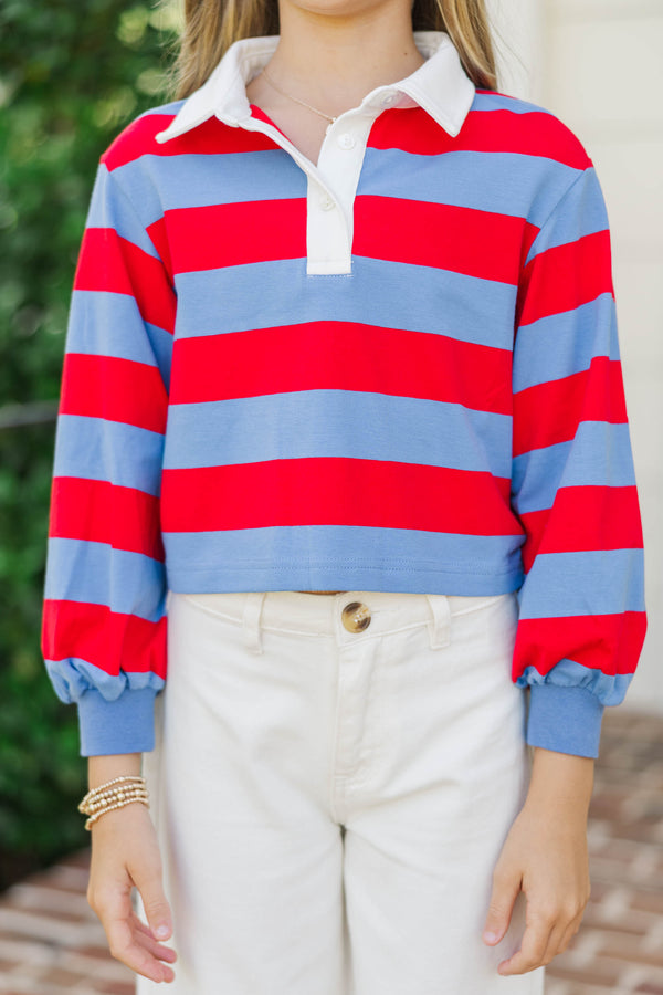 Girls: The Proper Red & Blue Rugby Striped Polo