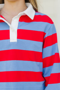 Girls: The Proper Red & Blue Rugby Striped Polo