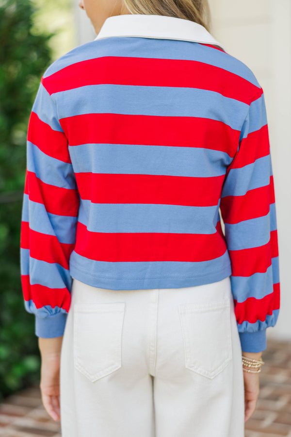 Girls: The Proper Red & Blue Rugby Striped Polo