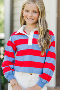 Girls: The Proper Red & Blue Rugby Striped Polo