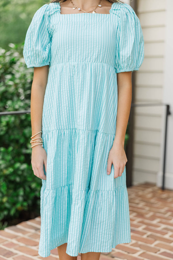 Girls: Think About It Mint Striped Midi Dress
