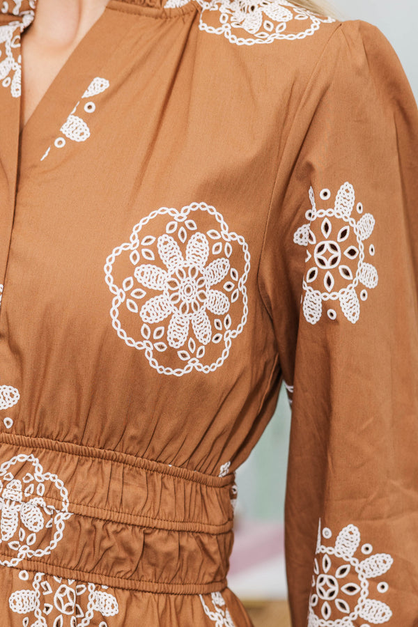 NURSING COLLECTION: It's All Alright Brown Eyelet Dress