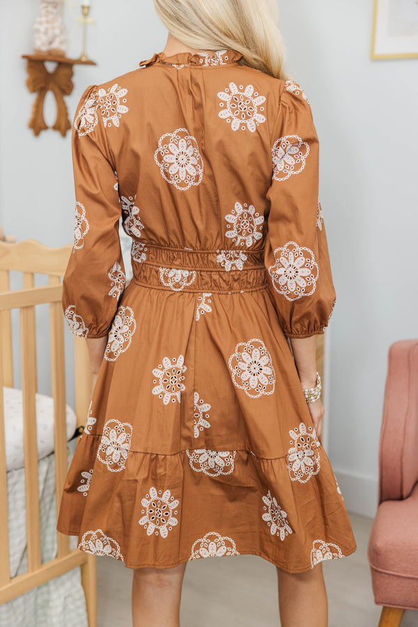 NURSING COLLECTION: It's All Alright Brown Eyelet Dress