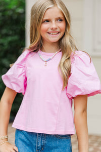 Girls: The Charlie Pink Puff Sleeve Blouse