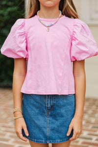 Girls: The Charlie Pink Puff Sleeve Blouse
