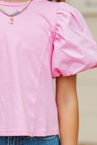 Girls: The Charlie Pink Puff Sleeve Blouse