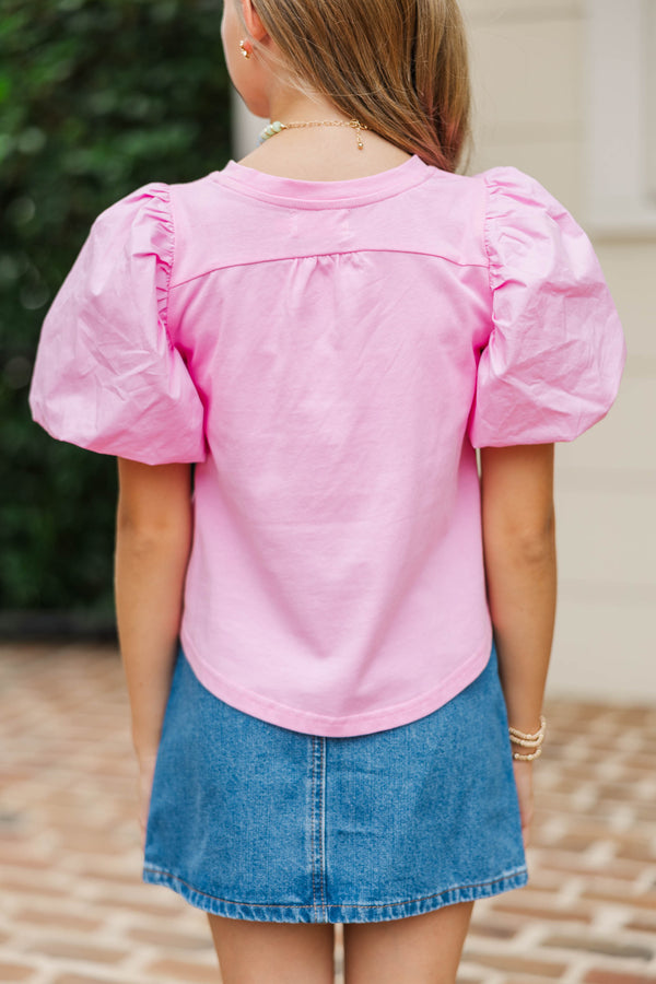 Girls: The Charlie Pink Puff Sleeve Blouse