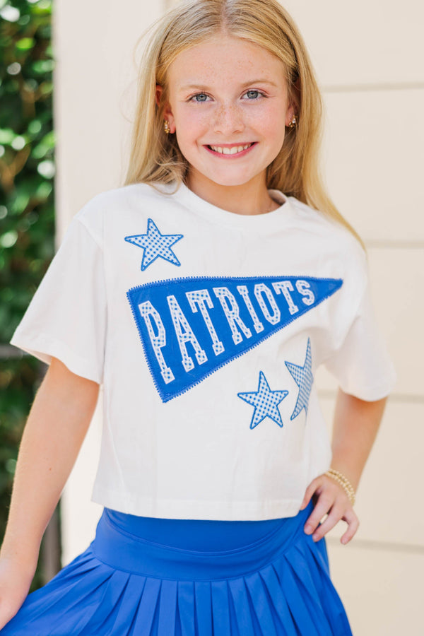 Girls: Varsity Pennant Blue Patriots Tee