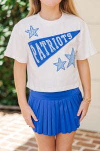 Girls: Varsity Pennant Blue Patriots Tee