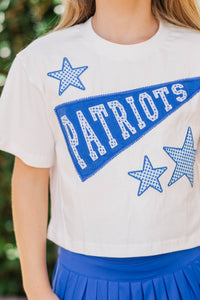 Girls: Varsity Pennant Blue Patriots Tee