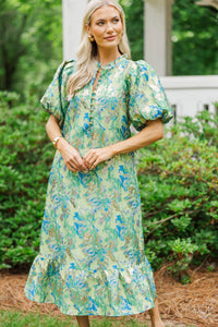 See The Light Green Brocade Midi Dress