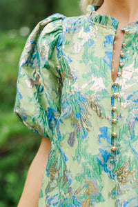 See The Light Green Brocade Midi Dress
