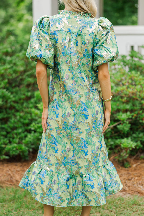 See The Light Green Brocade Midi Dress