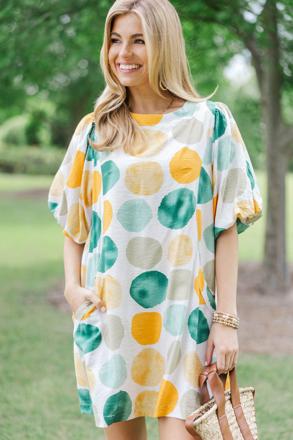 Happy Ending Green Polka Dot Dress, Medium - The Mint Julep Boutique
