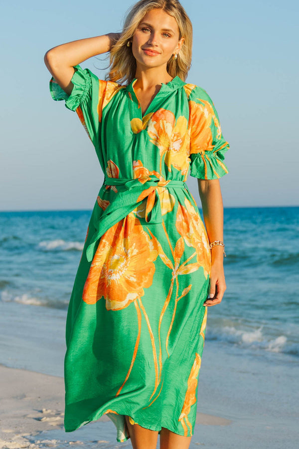 Couldnt Love It More Green Floral Midi Dress, Medium - The Mint Julep Boutique | Women's Boutique Clothing