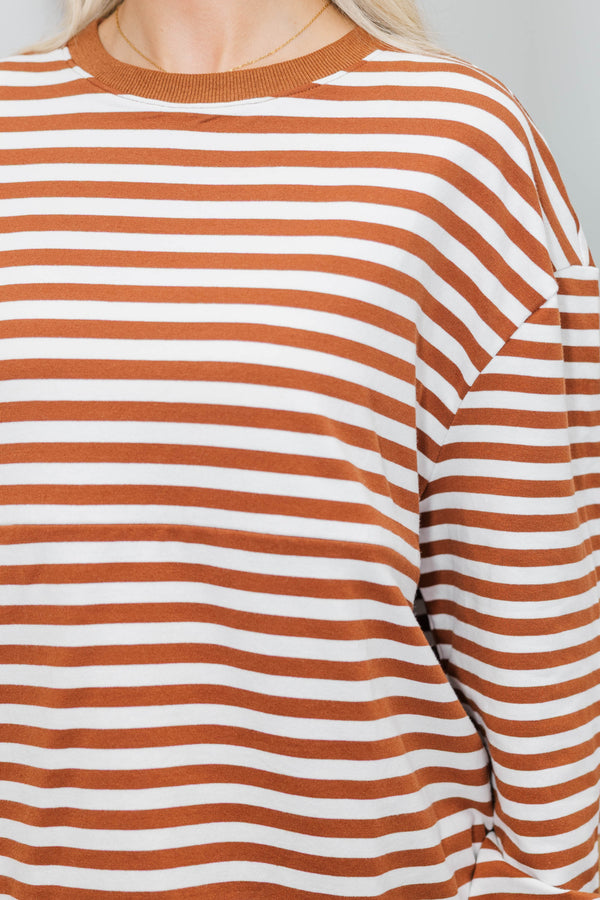 NURSING COLLECTION: Sunday Reset Brown Striped Sweatshirt