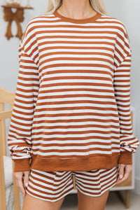 NURSING COLLECTION: Sunday Reset Brown Striped Sweatshirt
