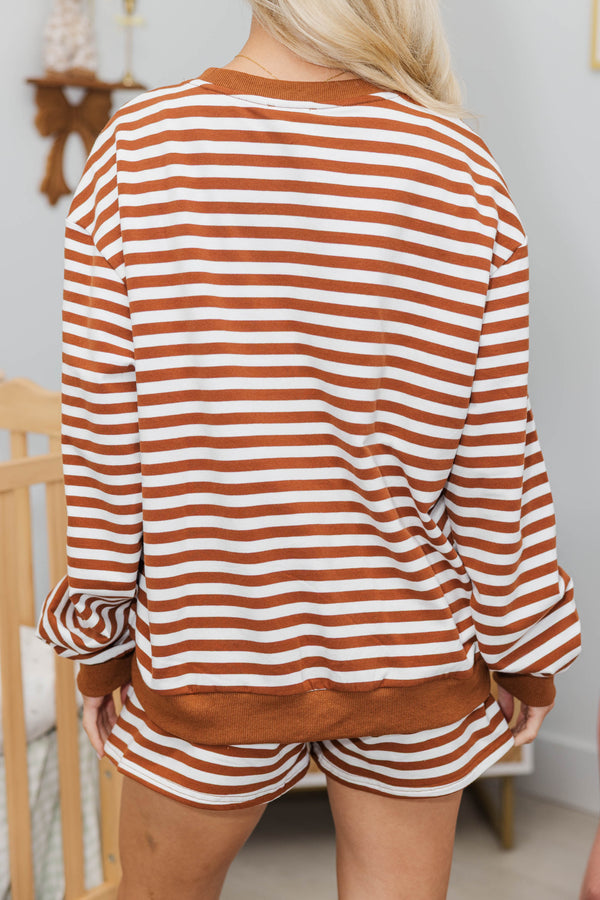 NURSING COLLECTION: Sunday Reset Brown Striped Sweatshirt