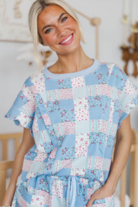 NURSING COLLECTION: Sweet Serenity Blue Patchwork Top