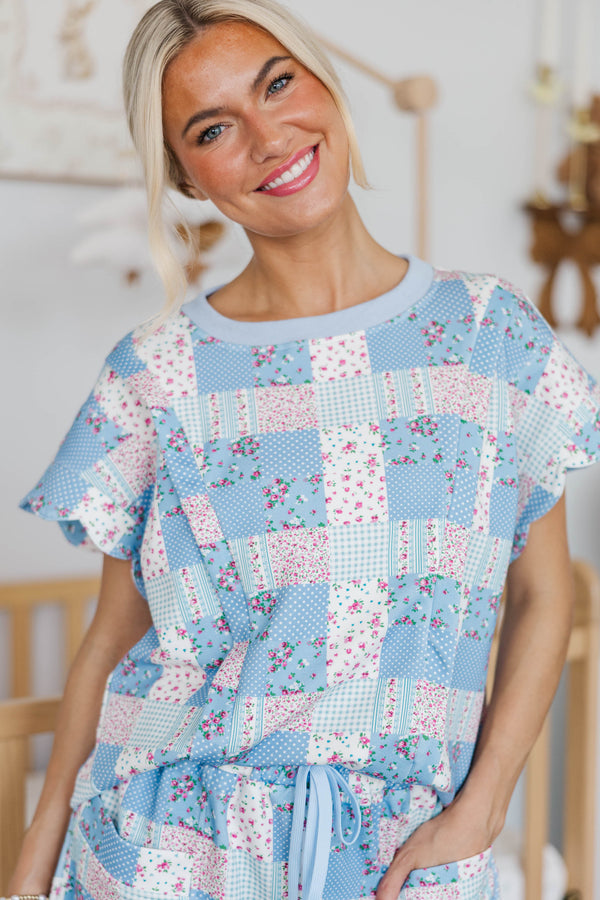 NURSING COLLECTION: Sweet Serenity Blue Patchwork Top