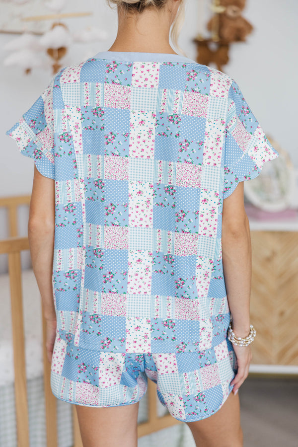 NURSING COLLECTION: Sweet Serenity Blue Patchwork Top