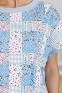 NURSING COLLECTION: Sweet Serenity Blue Patchwork Top