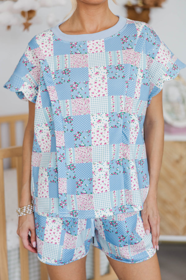 NURSING COLLECTION: Sweet Serenity Blue Patchwork Top