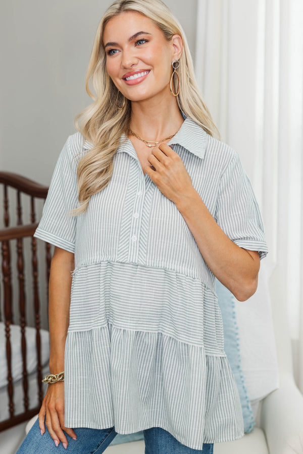 NURSING COLLECTION: All You Need To Hear Sage Striped Babydoll Top