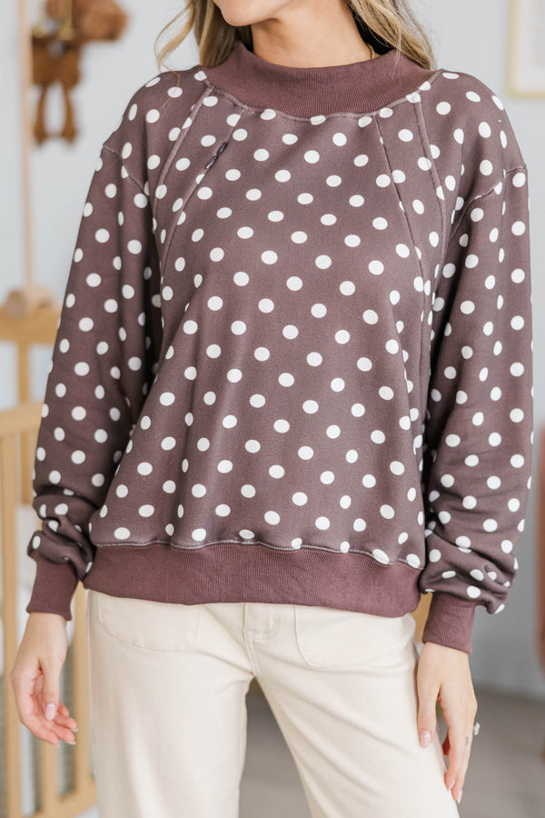 NURSING COLLECTION: Easy Morning Brown Polka Dot Sweatshirt