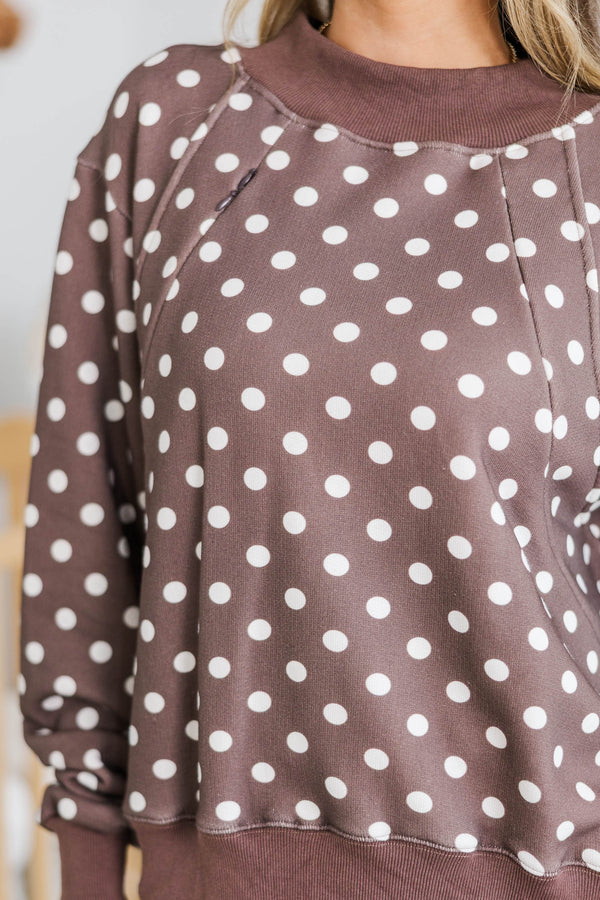 NURSING COLLECTION: Easy Morning Brown Polka Dot Sweatshirt