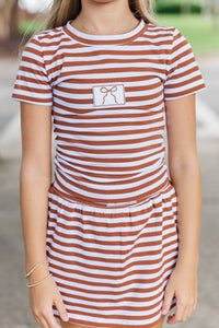 Girls: Go Time Brown Striped Baby Tee