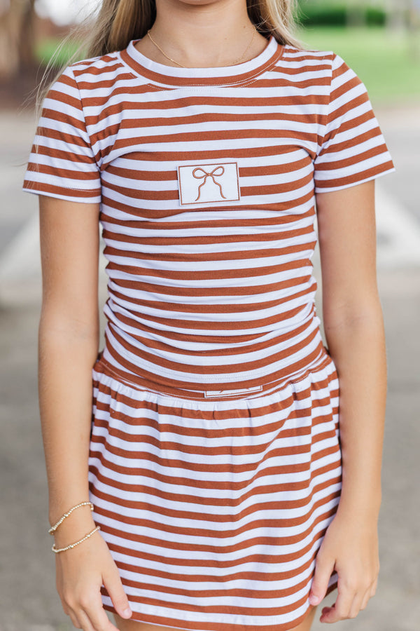 Girls: Go Time Brown Striped Baby Tee