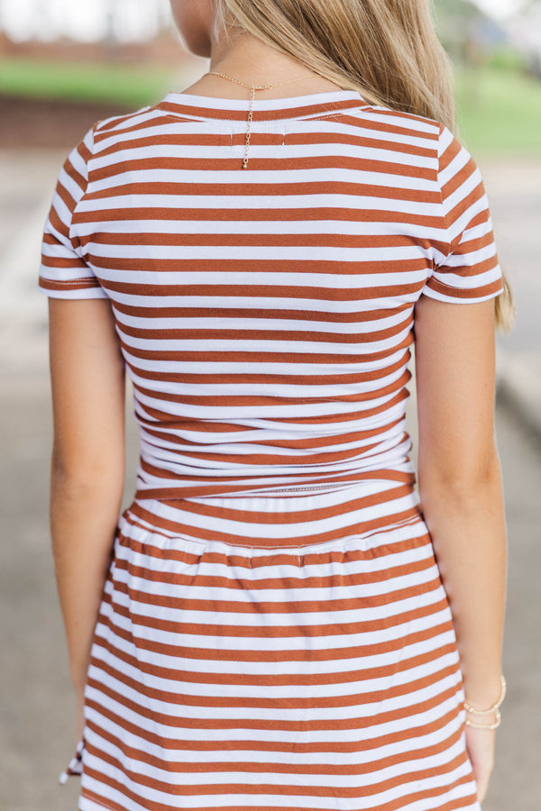 Girls: Go Time Brown Striped Baby Tee