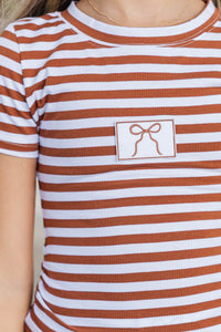 Girls: Go Time Brown Striped Baby Tee
