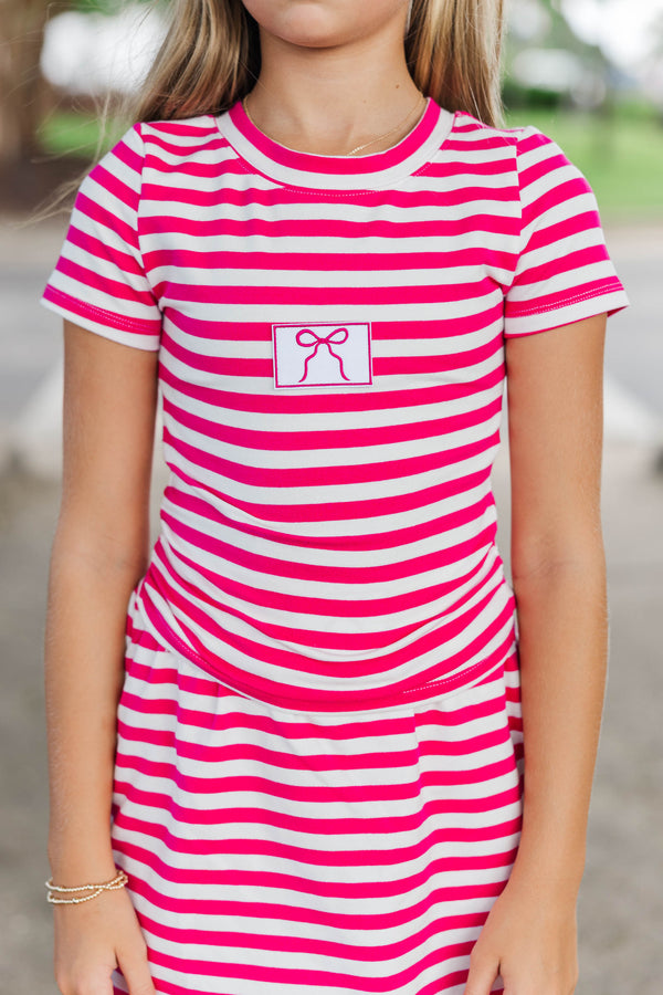 Girls: Go Time Fuchsia Striped Baby Tee