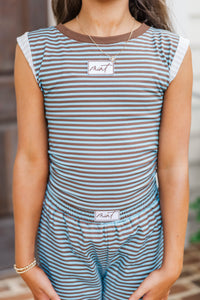 Girls: Fun Starts Now Brown Blue Striped Crossover Top